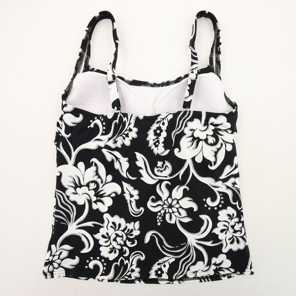 Lands End Tankini Top Black White Floral Scoop Neck Soft Cup Swimsuit Swim 2 - Picture 9 of 9